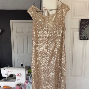 Chic Tan Lace Midi Dress